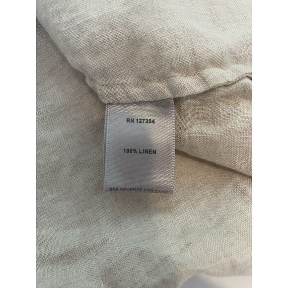 John Mark Size L Beige 100% Linen Cold Shoulder Top Blouse 3/4 Sleeve - Picture 4 of 6